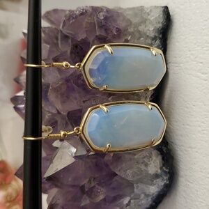 GENUINE FACETED Cut 1/4in PRONG SET MOONSTONE GOLD TONE FISH HOOK Drop EARRINGS